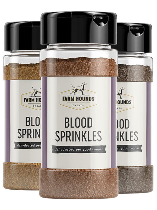 three bottles of blood sprinkles in light dark and medium colors