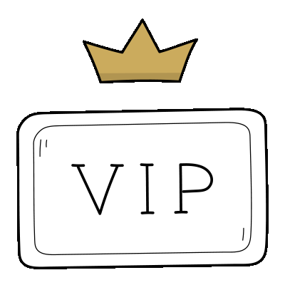 line drawing of a sign that says VIP beneath a gold crown