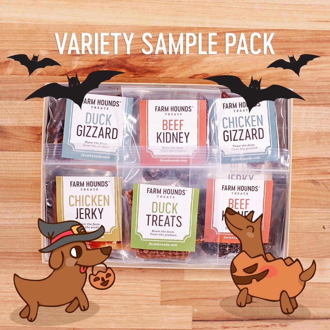 variety sample box with halloween graphics