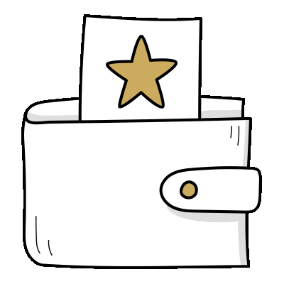 line drawing of a wallet with gold star sticking out of it