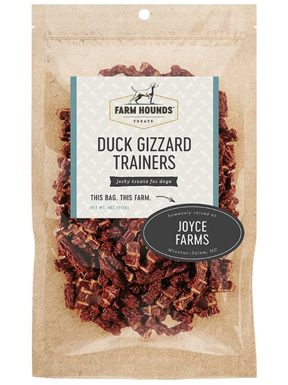 duck gizzard trainers in a sealed kraft paper pouch bag with a clear front and a farm partner sticker