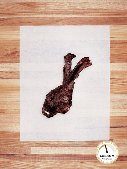 brown rabbit head on a butcher block countertop