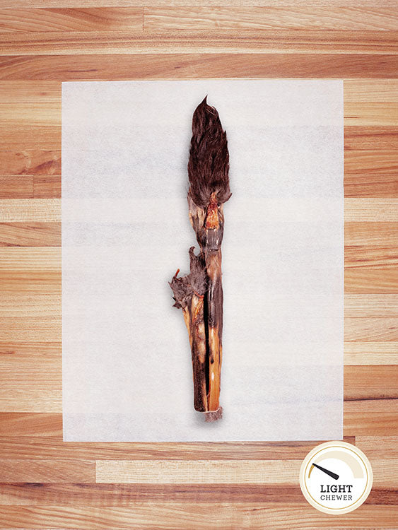 brown rabbit hide on a butcher block countertop