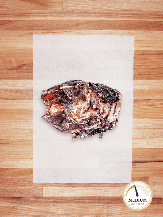 beef gullet on a butcher block countertop