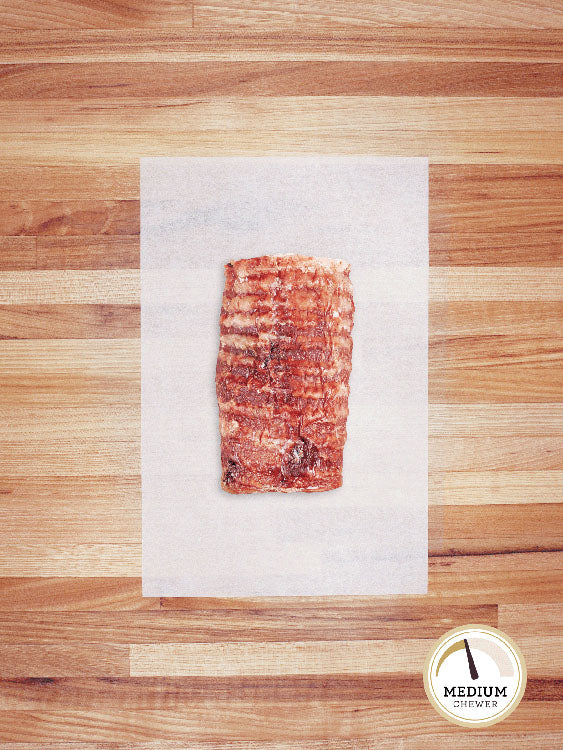 bison trachea on a butcher block countertop