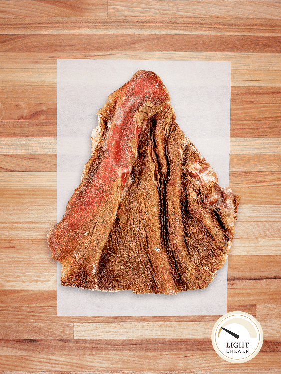 bison tripe on a butcher block countertop