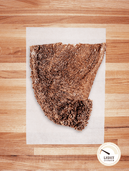 bison tripe on a butcher block countertop