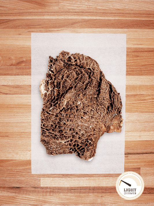 bison tripe on a butcher block countertop