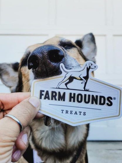 dog sniffing a farm hounds logo sticker