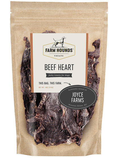 beef heart in a sealed kraft paper pouch bag with a clear front and a farm partner sticker