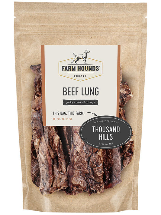 beef lung in a sealed kraft paper pouch bag with a clear front and a farm partner sticker