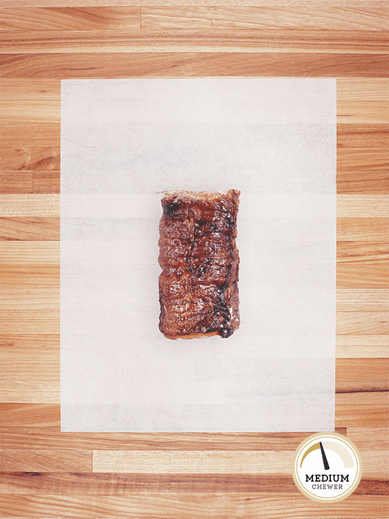 small beef trachea on a butcher block countertop