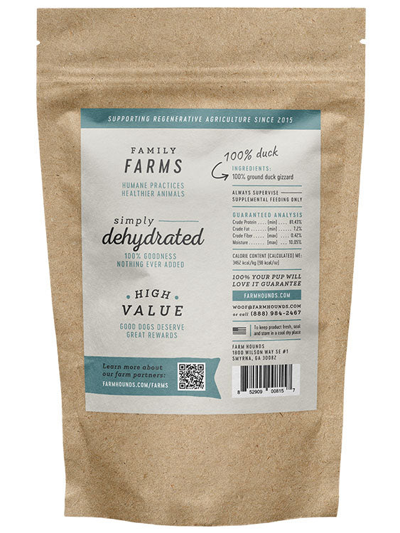 duck gizzard back label on a brown kraft paper pouch bag