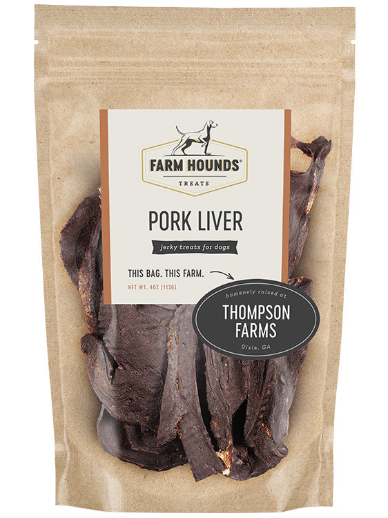 pork liver in a sealed kraft paper pouch bag with a clear front and a farm partner sticker